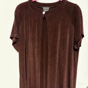 CITIKNITS WOMEN 1 BUTTON OPEN SHORT SLEEVE DARK BROWN 31"L JACKET. SZ. 1X